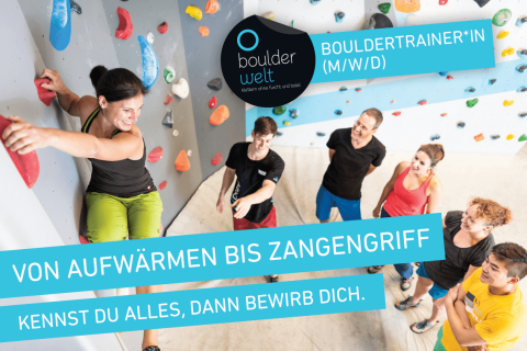 Die Boulderwelt München West sucht Bouldertrainer*innen. Jetzt Bewerben!